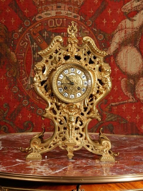 fig 2. Antique French Gilt Brass Clock, French - Circa 1880.